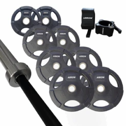 ARROW 100Kg Rubber Coated Weight Plate + 15kg Bar + Lock Jaw Package