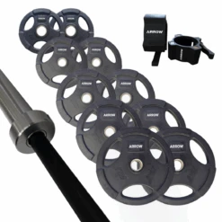 ARROW 150Kg Rubber Coated Weight Plate + 15kg Bar + Lock Jaw Package